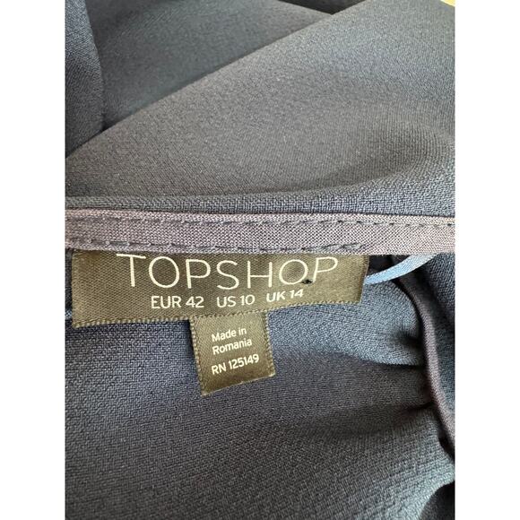 Topshop Navy Bell Sleeve Open Front Blazer Jacket Women’s 10 Ruffle - Picture 4 of 5